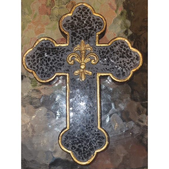decorative wall cross black and gold mosaic‎ - Picture 1 of 3